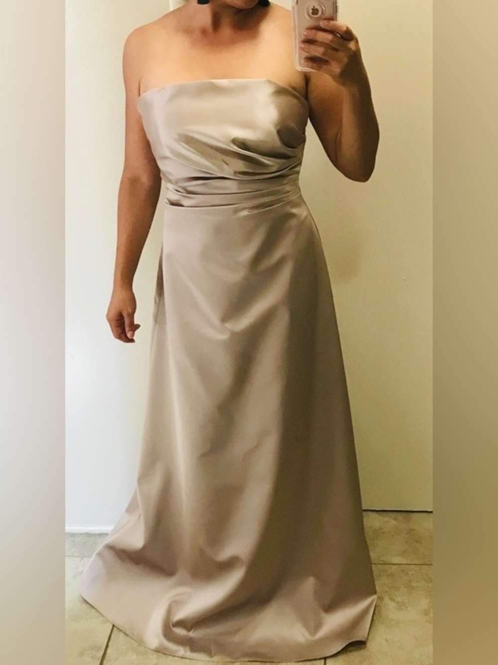Strapless Satin Evening Gown in Taupe